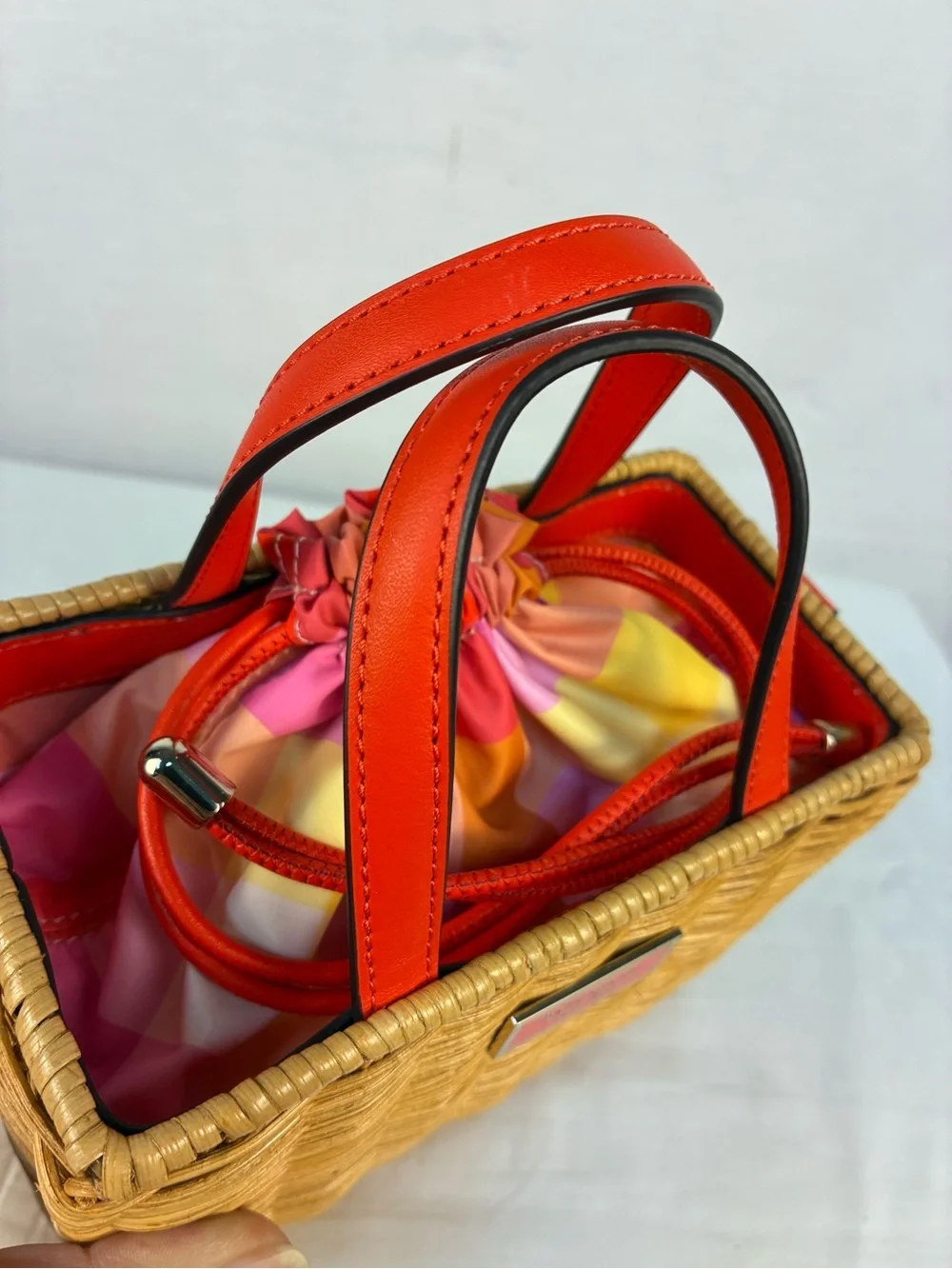 Kate Spade Sam Madras Plaid Wicker Mini Satchel